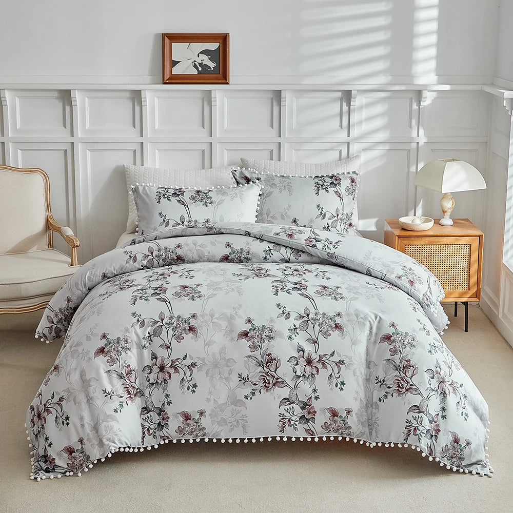 Moonlit Blossom Pom-Pom Duvet Set
