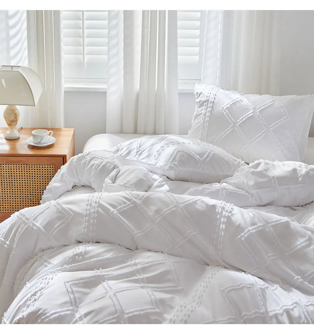 Midnight Grid Textured Boho Duvet Set