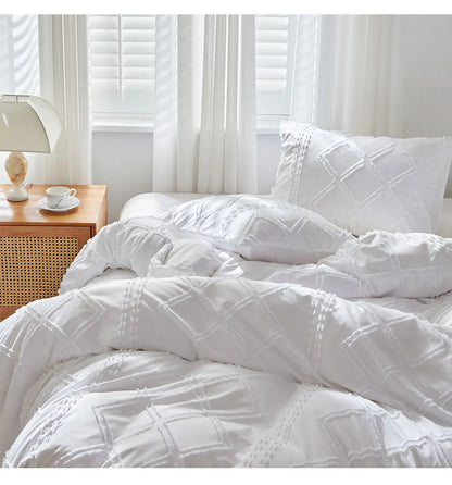 Midnight Grid Textured Boho Duvet Set