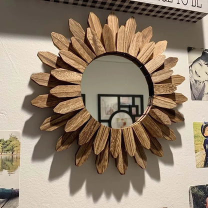 12'' Sunburst Rustic Wood Mirror