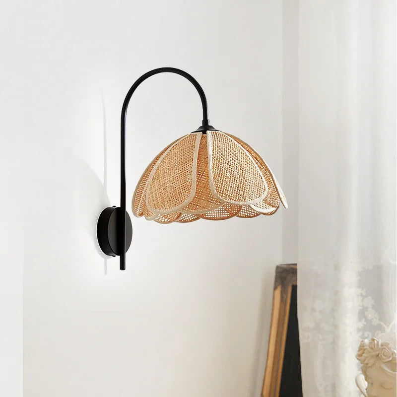 Rattan Floral Wall Lamp