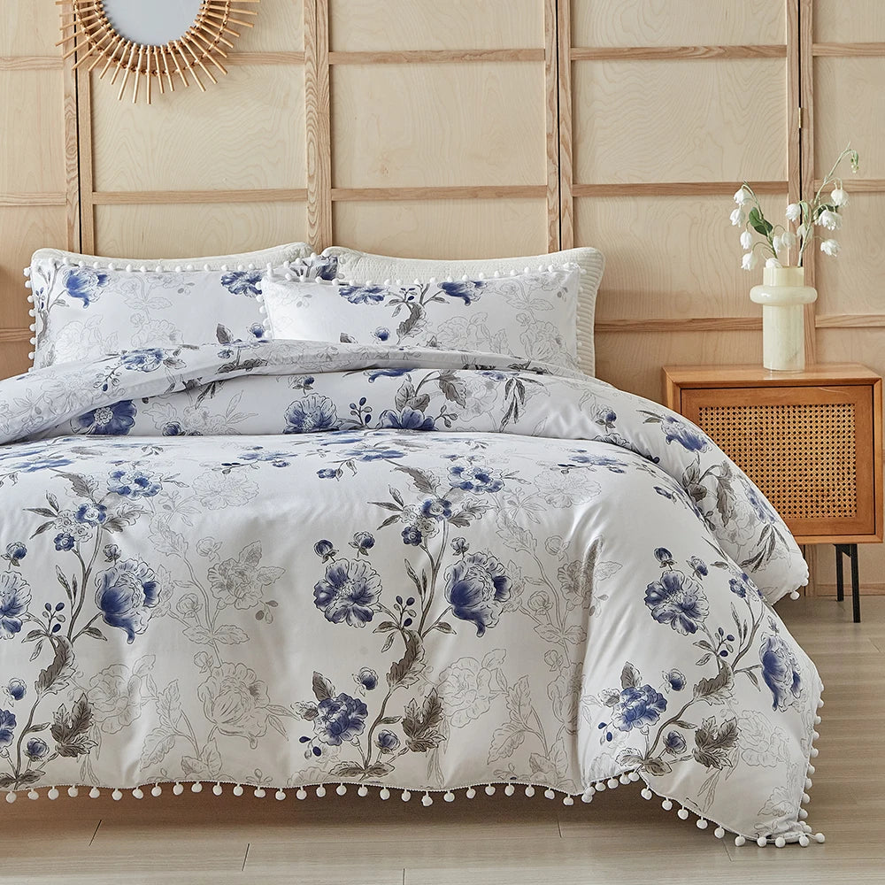 Moonlit Blossom Pom-Pom Duvet Set