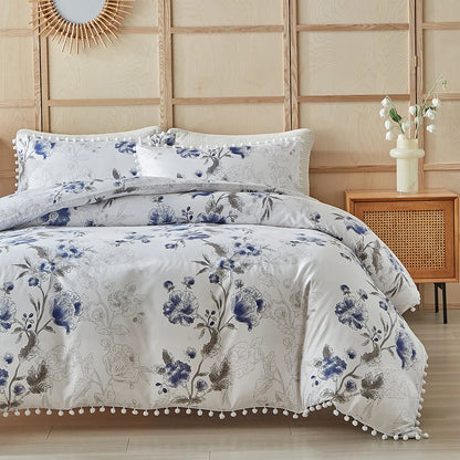 Moonlit Blossom Pom-Pom Duvet Set