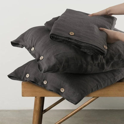 OEKO-TEX 100% Linen  Bedding Set with Coconut Button