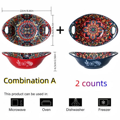 Bohemian Mandala Ceramic Serving Bowls