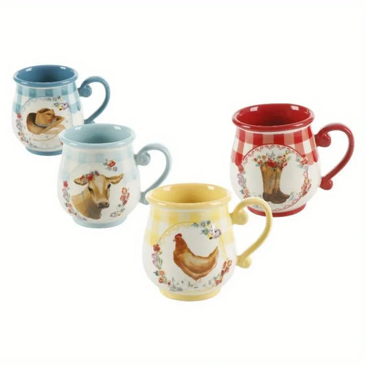 CountryCharm Plaid Pottery Mug Set (4-Piece)