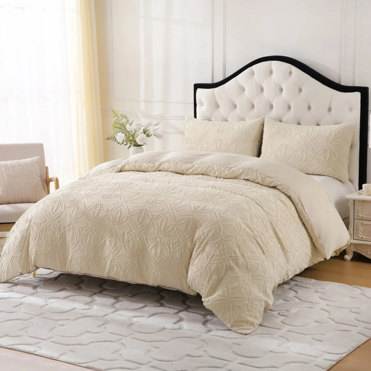 Floral Embroidery Tufted Boho Bedding Set