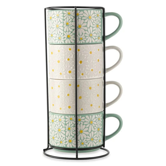 MeadowBloom Stacking Floral Mug Set (4-Piece)