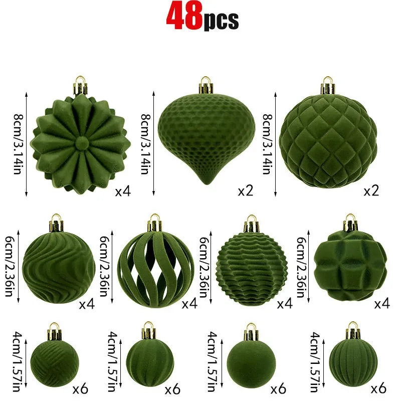 48pcs Velvet Christmas Ornaments Set