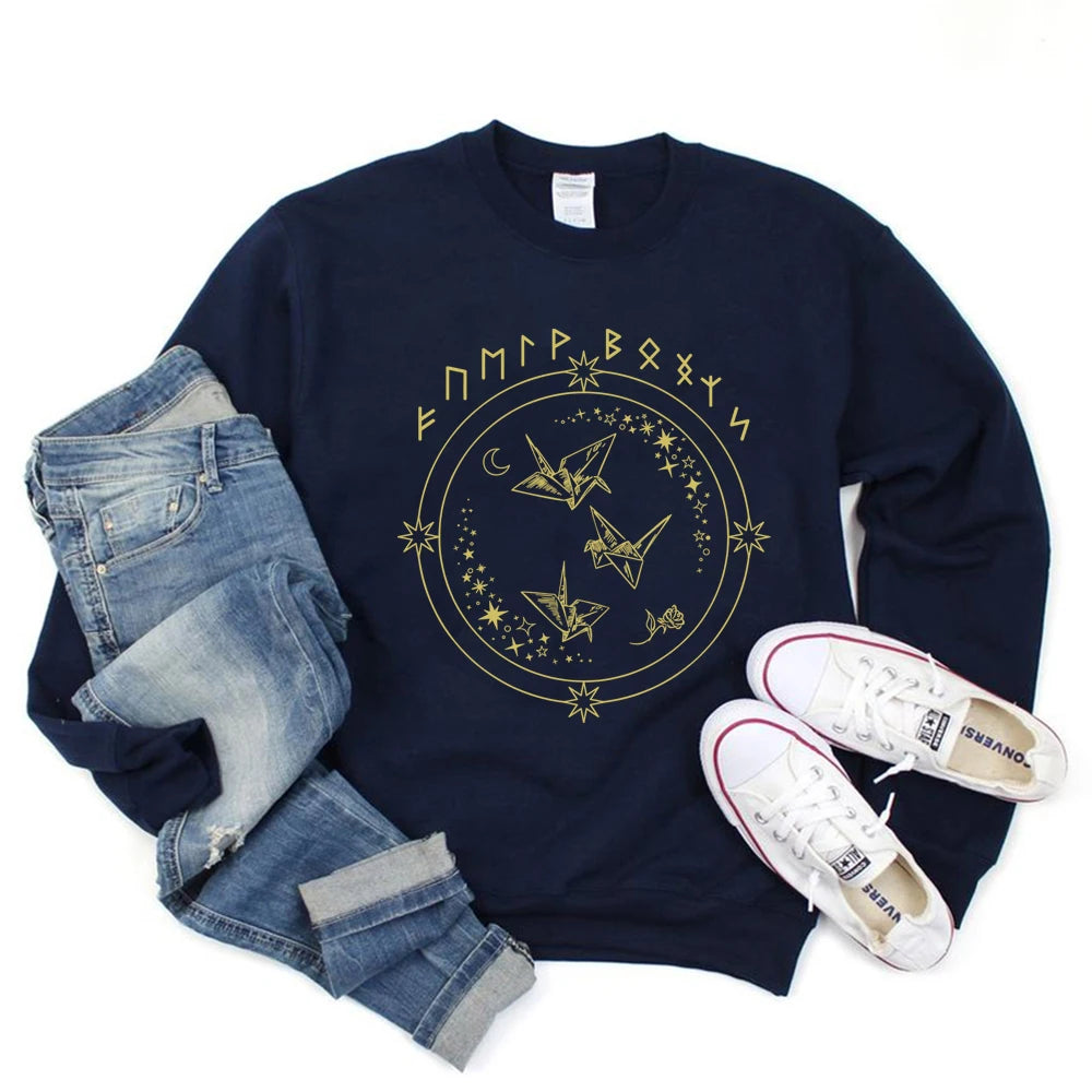 Celestial Origami Cranes Rune Sweatshirt