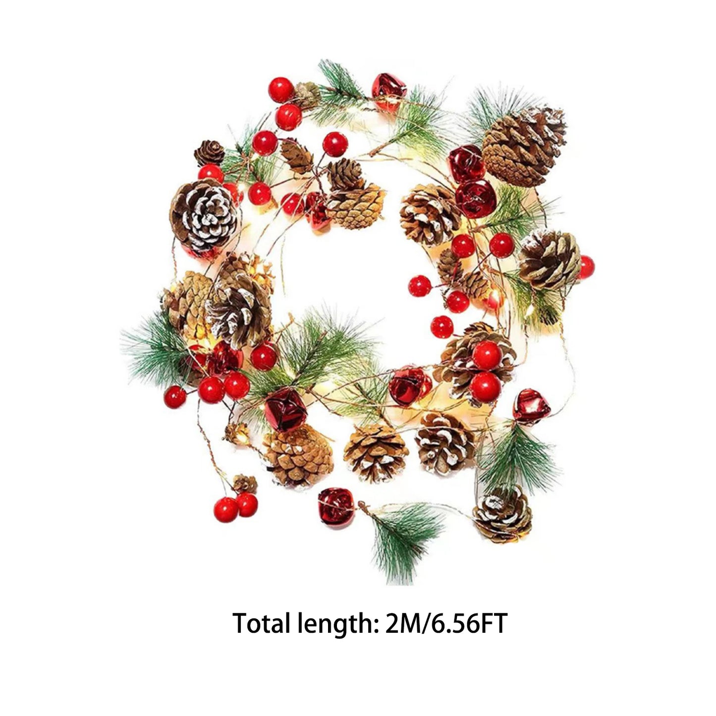 Pinecone Berry Christmas Garland with Pre-Installed Lights