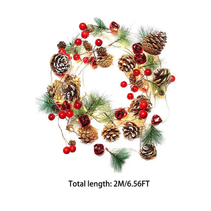 Pinecone Berry Christmas Garland with Pre-Installed Lights