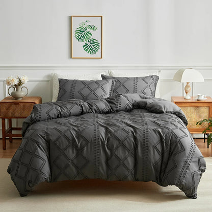 Midnight Grid Textured Boho Duvet Set