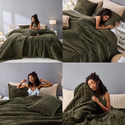 Everwood Velvet Plush Corduroy Striped King Quilt