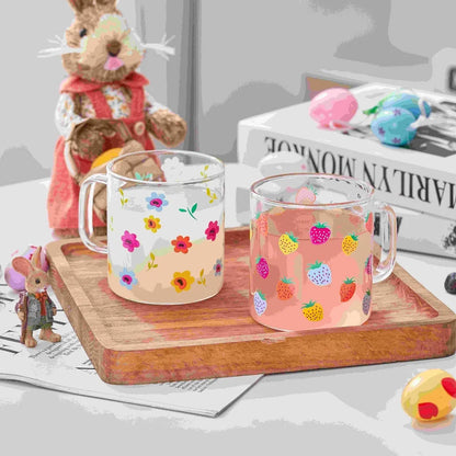 BerryBloom Floral Glass Mug Set (4-Piece)