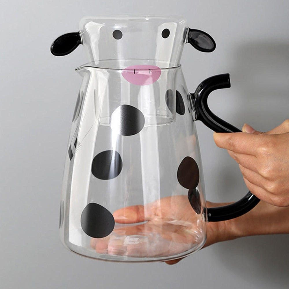 Cute Cow Glass Pitcher with Cup