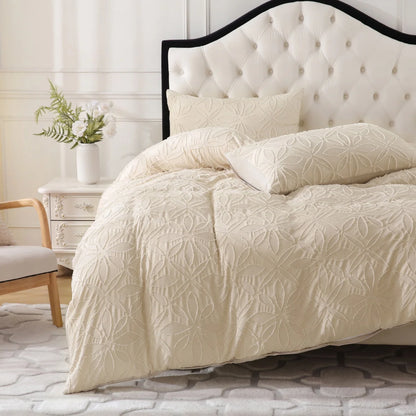 Floral Embroidery Tufted Boho Bedding Set