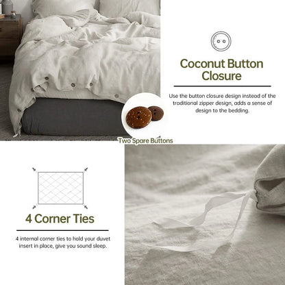 OEKO-TEX 100% Linen  Bedding Set with Coconut Button