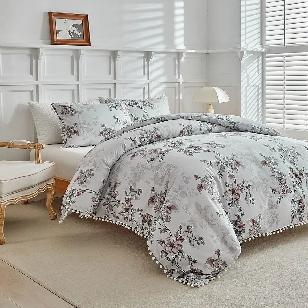 Moonlit Blossom Pom-Pom Duvet Set