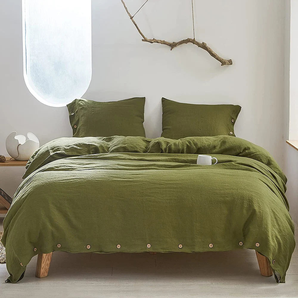 OEKO-TEX 100% Linen  Bedding Set with Coconut Button