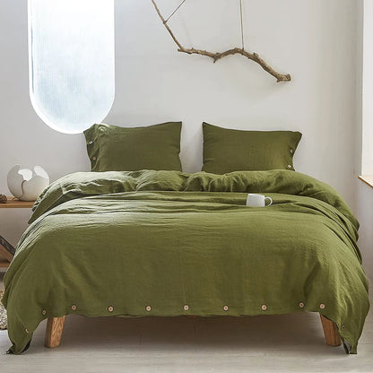 OEKO-TEX 100% Linen  Bedding Set with Coconut Button
