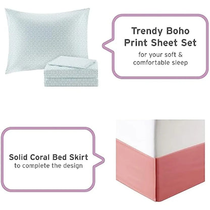 Coral Boho Bedding Set