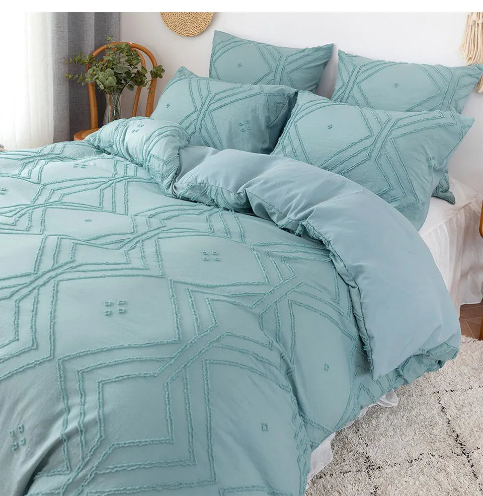 Roselle Tufted Geometric Duvet Cover Set