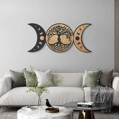 Wicca Moon & Life Tree Wooden Wall Decor