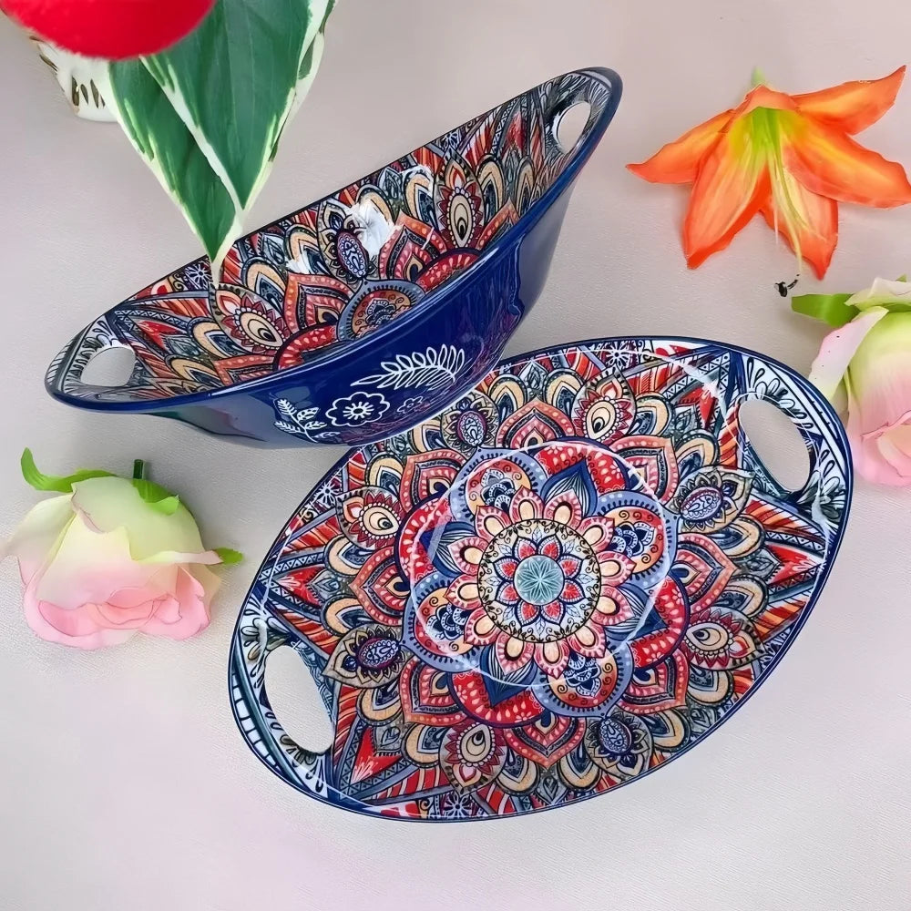 Bohemian Mandala Ceramic Serving Bowls