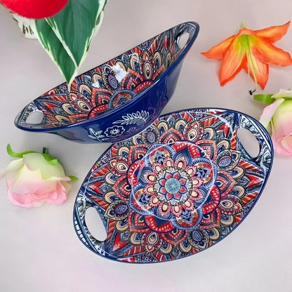 Bohemian Mandala Ceramic Serving Bowls