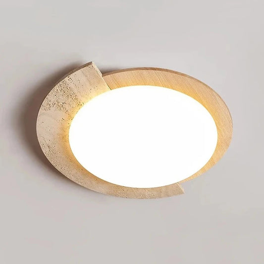 Cream Log Wood And Stone Ceiling Lamp