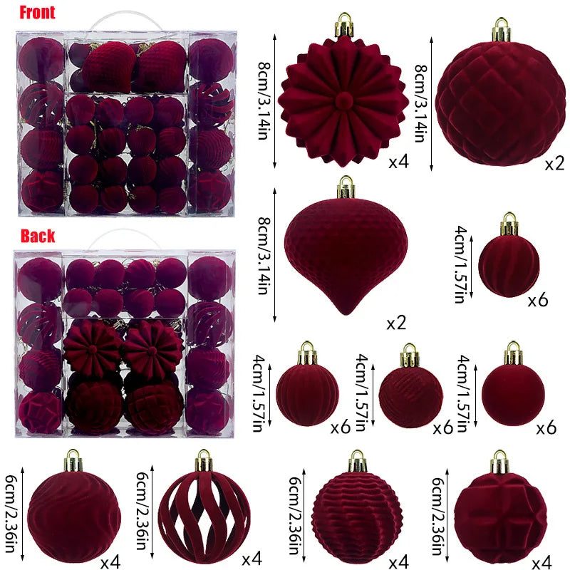 48pcs Velvet Christmas Ornaments Set