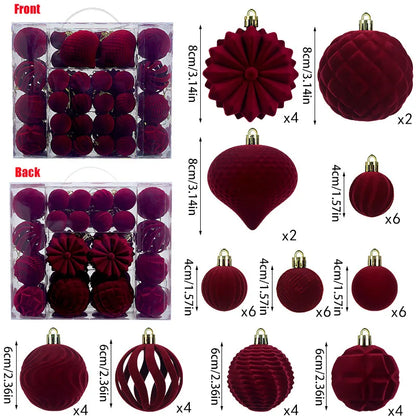 48pcs Velvet Christmas Ornaments Set