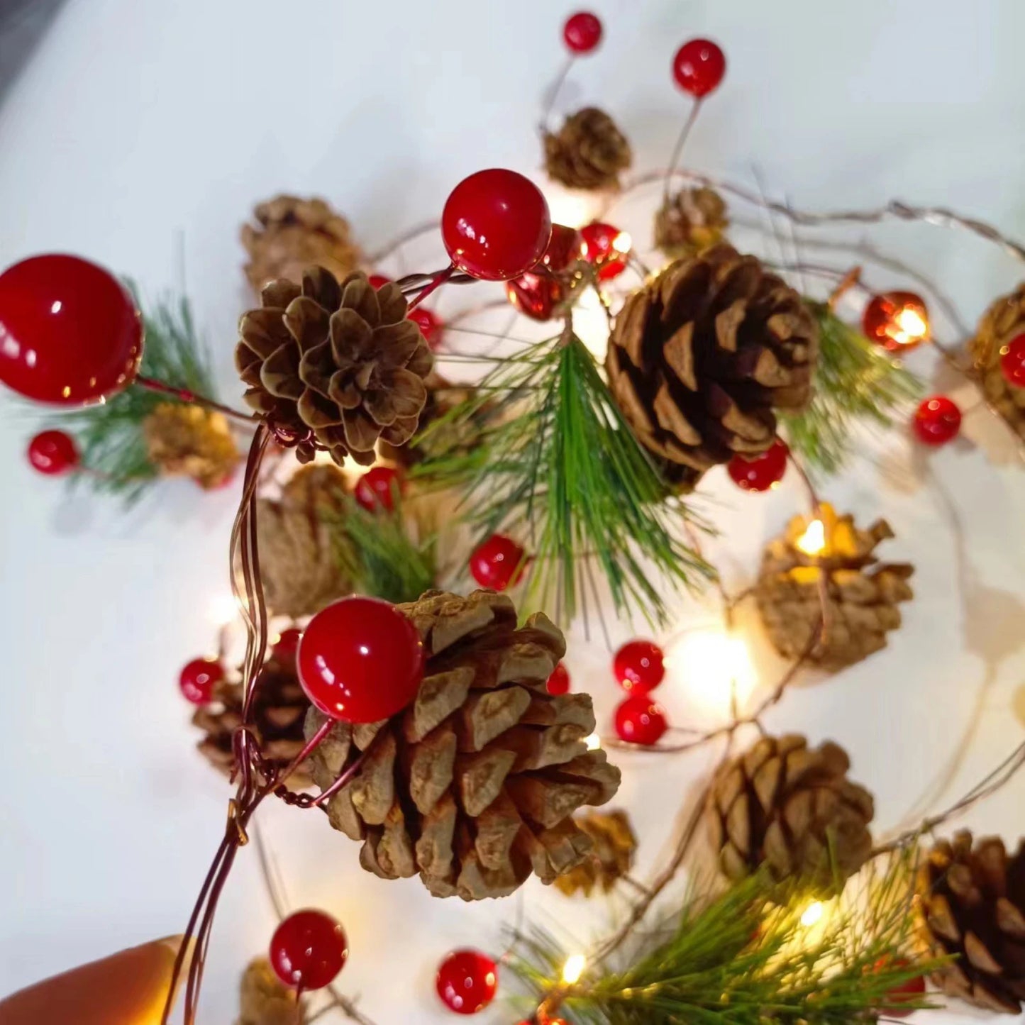 Pinecone Berry Christmas Garland with Pre-Installed Lights