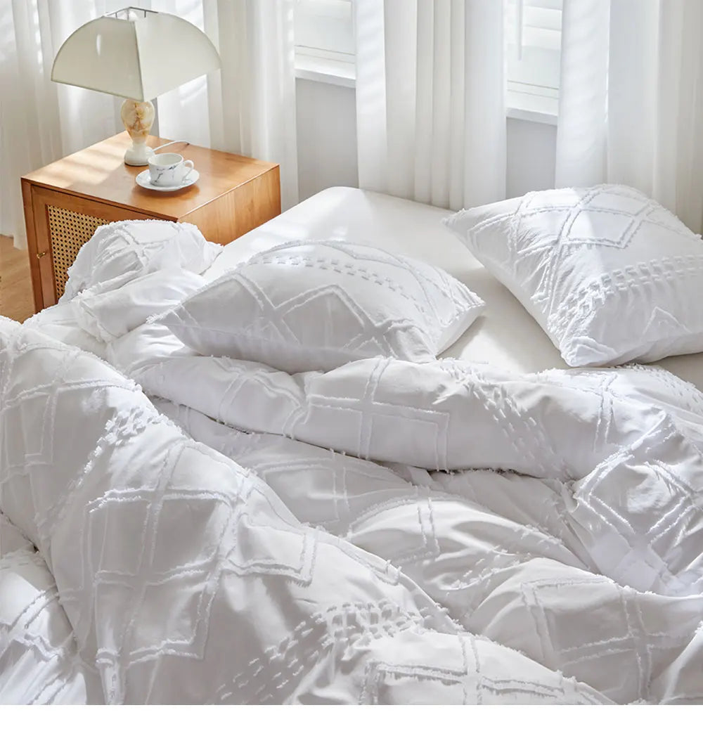 Midnight Grid Textured Boho Duvet Set