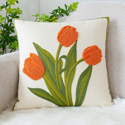 Embordered Tulips Pillow Cover