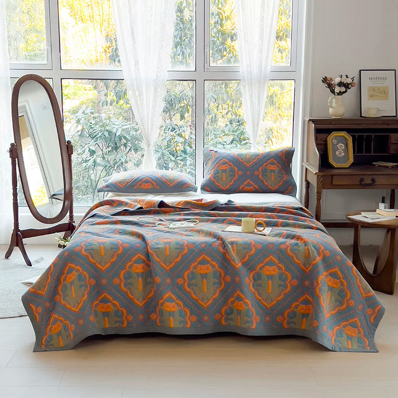 Vintage Geometric Floral Bedspread