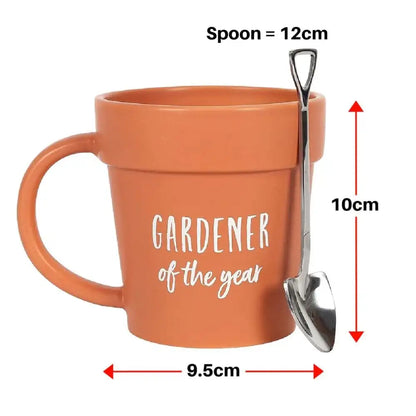 Gardener Of The Year Plant Pot Mug with Shovel Spoon