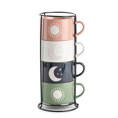 Celestia Stackable Sun & Moon Mug Set (4-Piece, 11 oz)