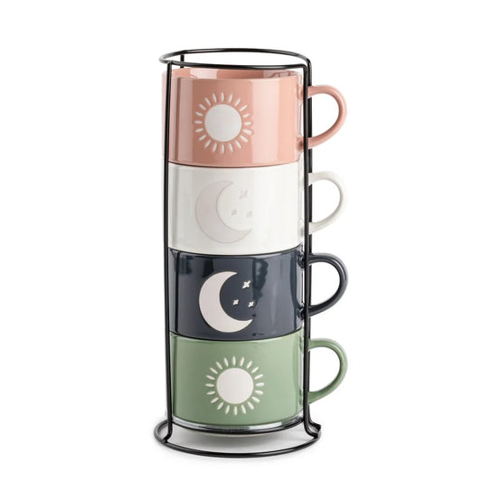 Celestia Stackable Sun & Moon Mug Set (4-Piece, 11 oz)