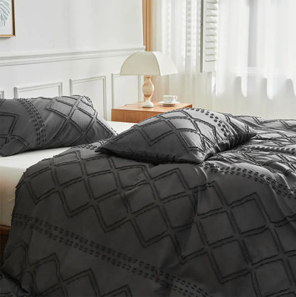 Midnight Grid Textured Boho Duvet Set