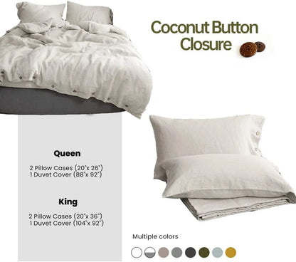 OEKO-TEX 100% Linen  Bedding Set with Coconut Button