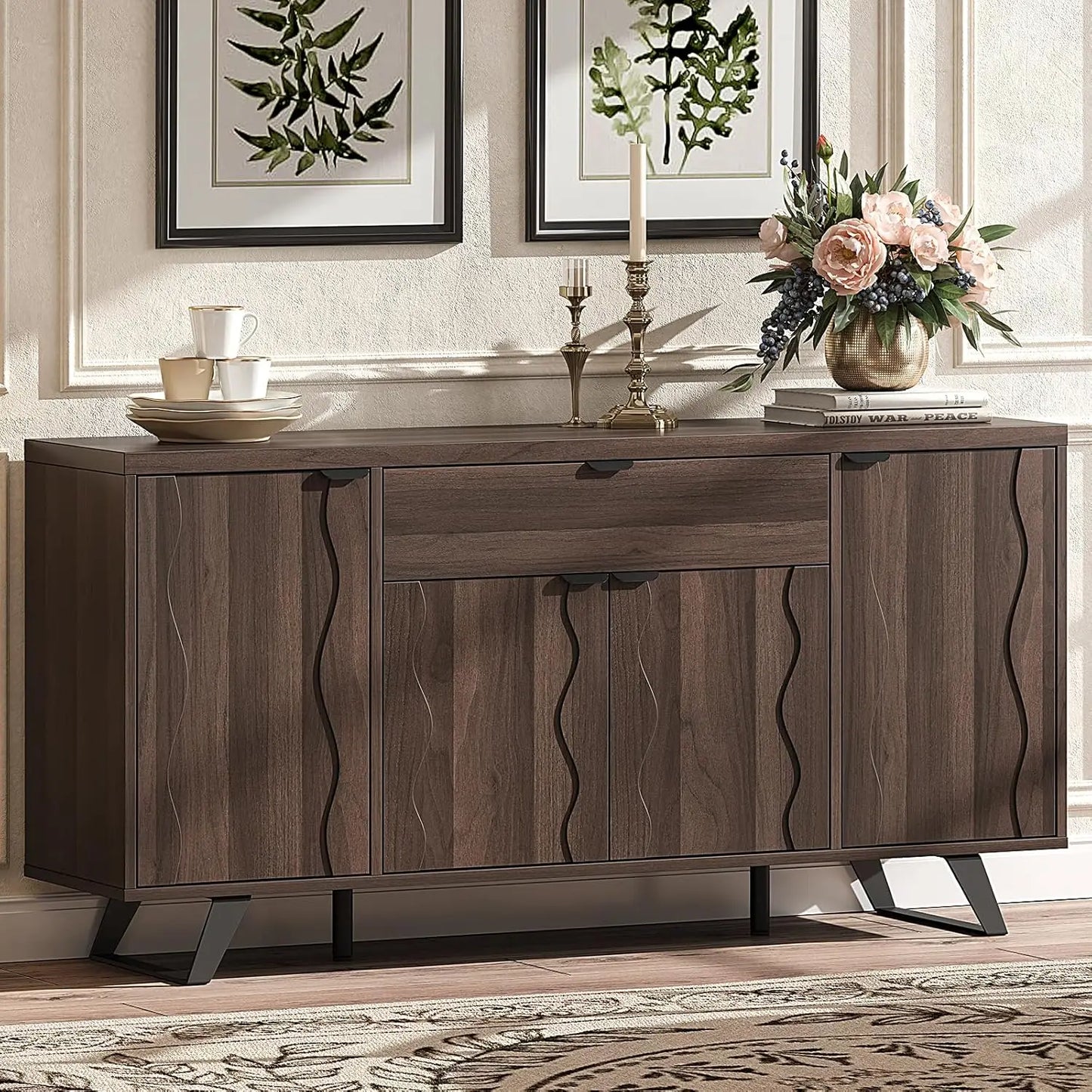 RoyalCraft WaveLine Mid-Century Sideboard Buffet Cabinet
