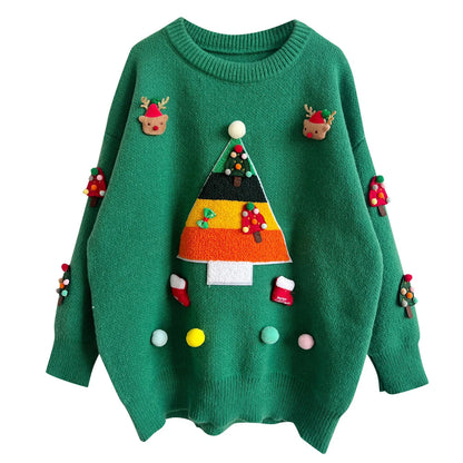 Whimsical Pom-Pom Christmas Sweater