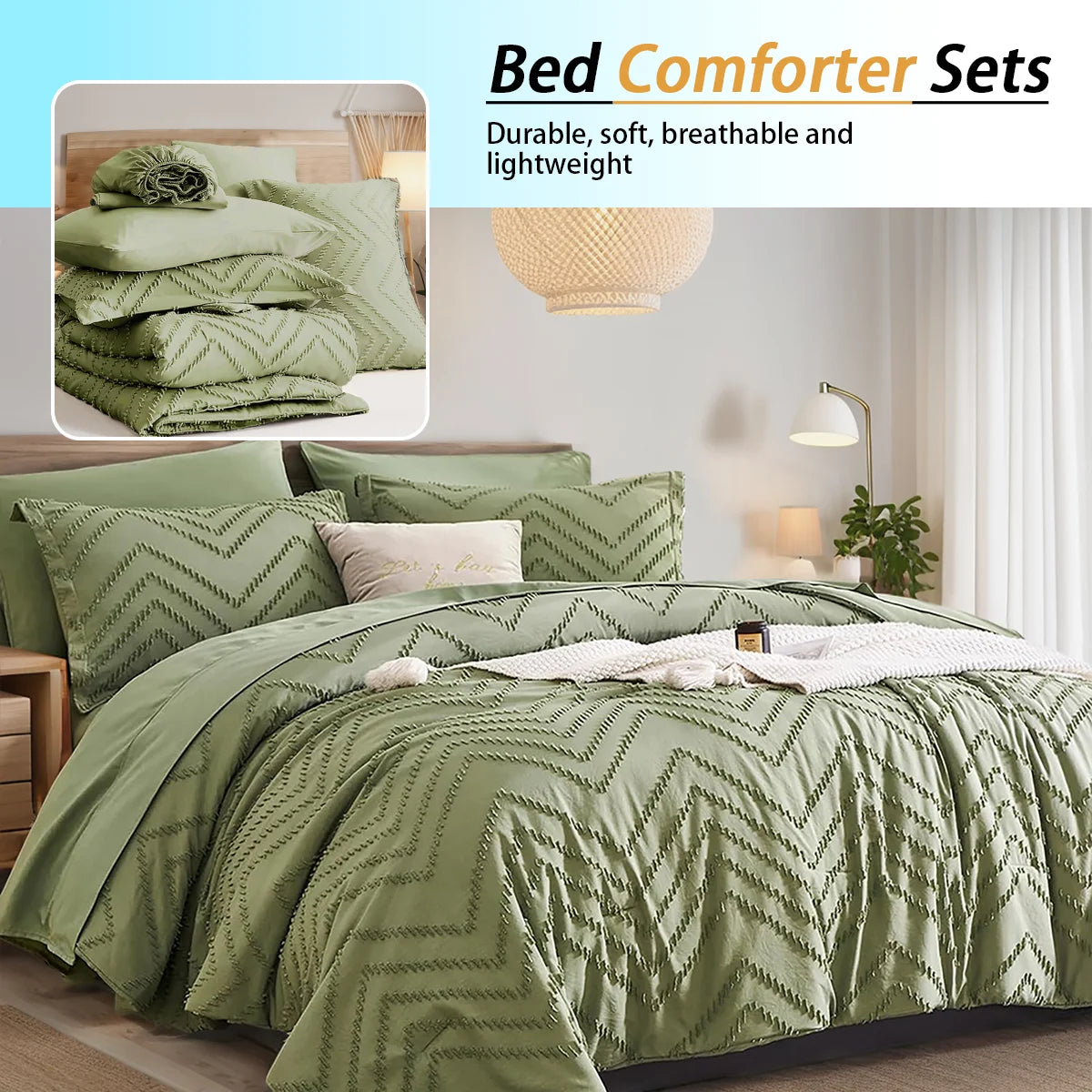 Evergreen Chevron Bloom 7-Piece Quilt Set