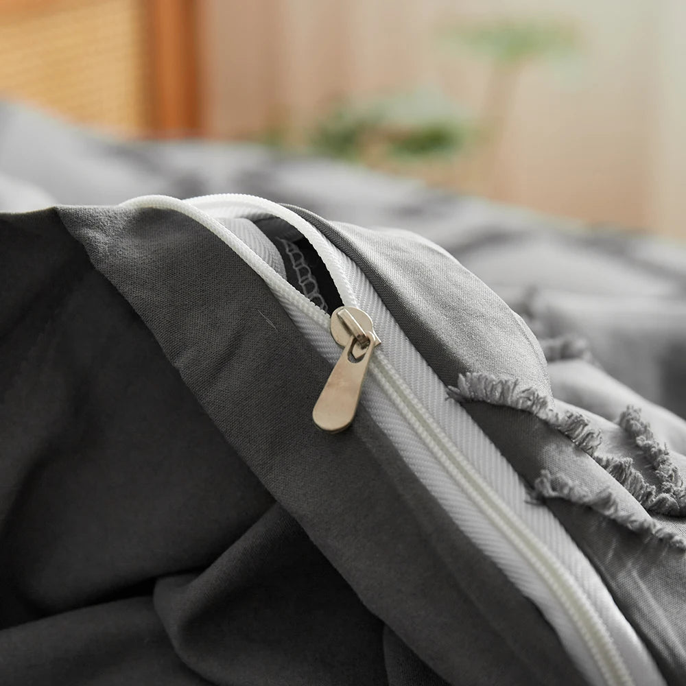 Midnight Grid Textured Boho Duvet Set