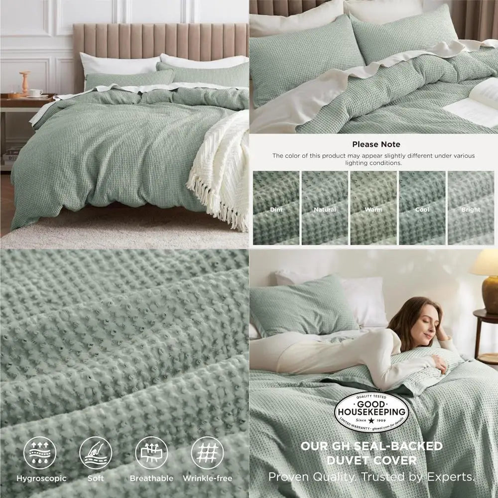 Sage Haven Cotton Waffle Queen Duvet Cover