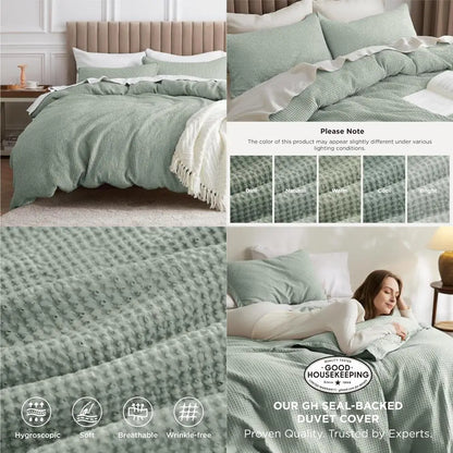Sage Haven Cotton Waffle Queen Duvet Cover