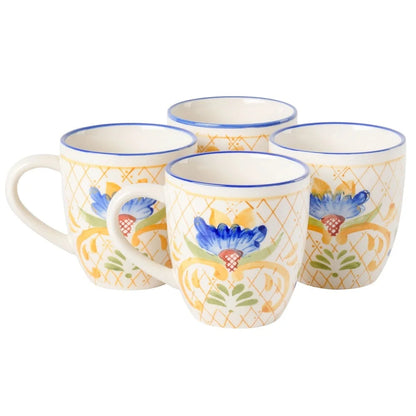 Tuscan Bloom Hand-Painted Stoneware Coffee Mug Set of 4