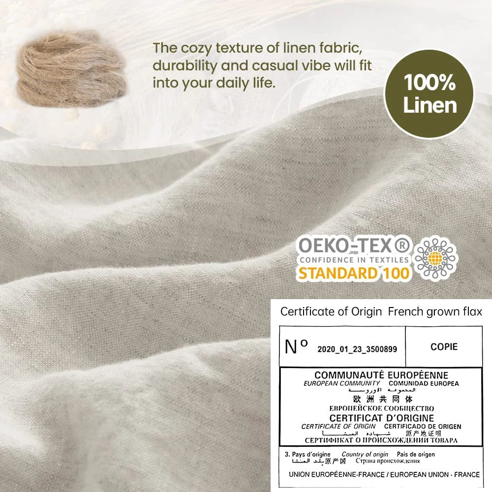 OEKO-TEX 100% Linen  Bedding Set with Coconut Button